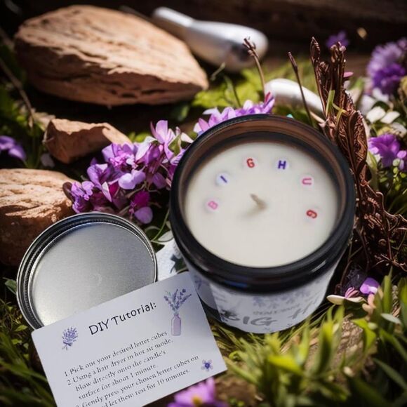 Lavender Candle 7oz Natural Soy Wax&100PCS DIY Letter Beads Mother's Day Gift - Picture 8 of 9